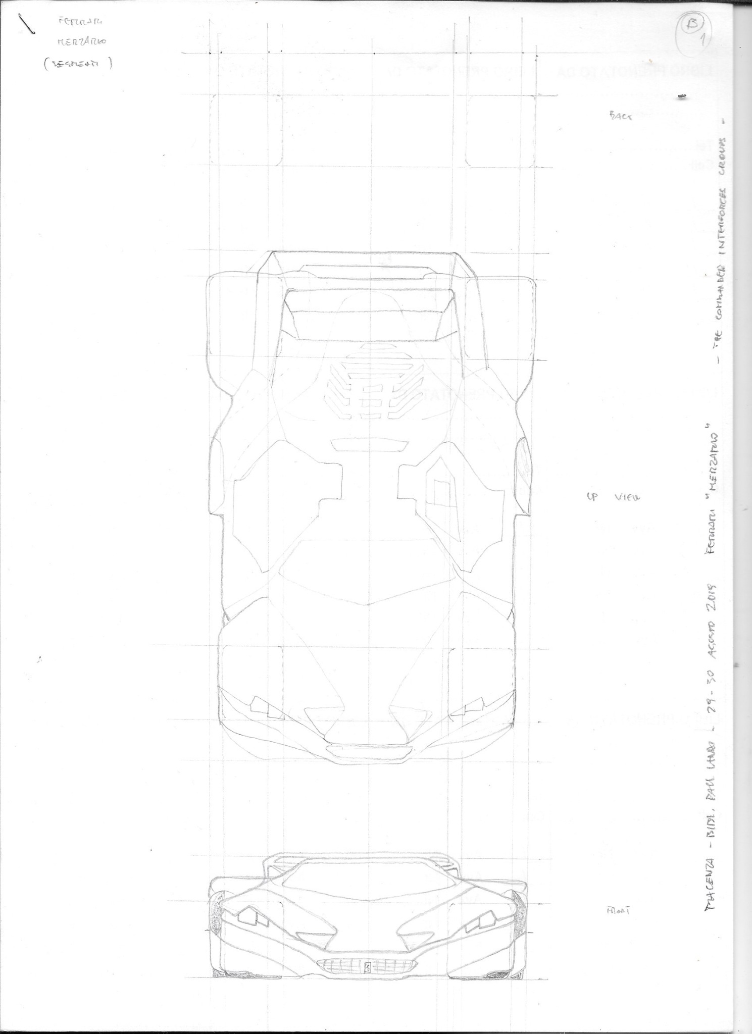 Ferrari Andretti, disegno originale con frontale e pianta