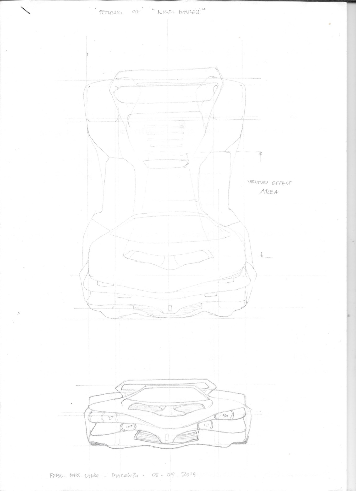 Ferrari Mansell, disegno originale con frontale e pianta