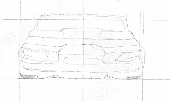 Studio a matita del posteriore di un’automobile, attribuzione provvisoria a Ratio