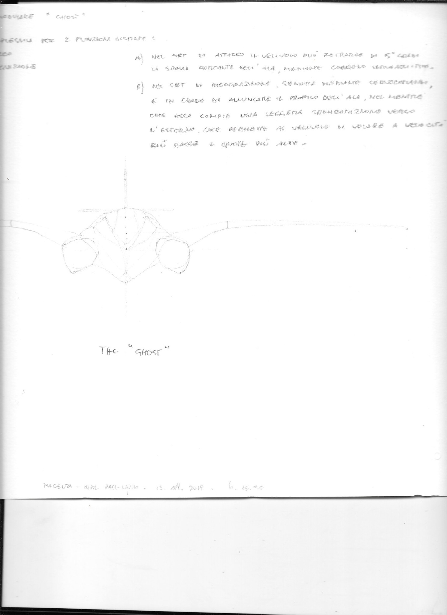 The Ghost, disegno originale con vista frontale di Antonio Giovanni Maria Zetti
